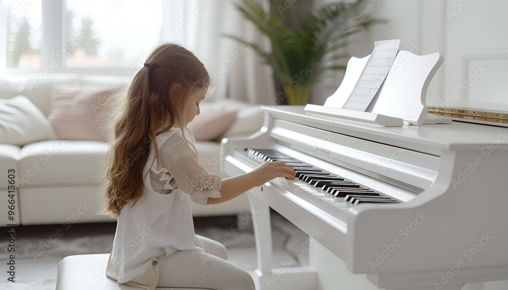 Little girl playing piano indoors Little girl playing piano indoors