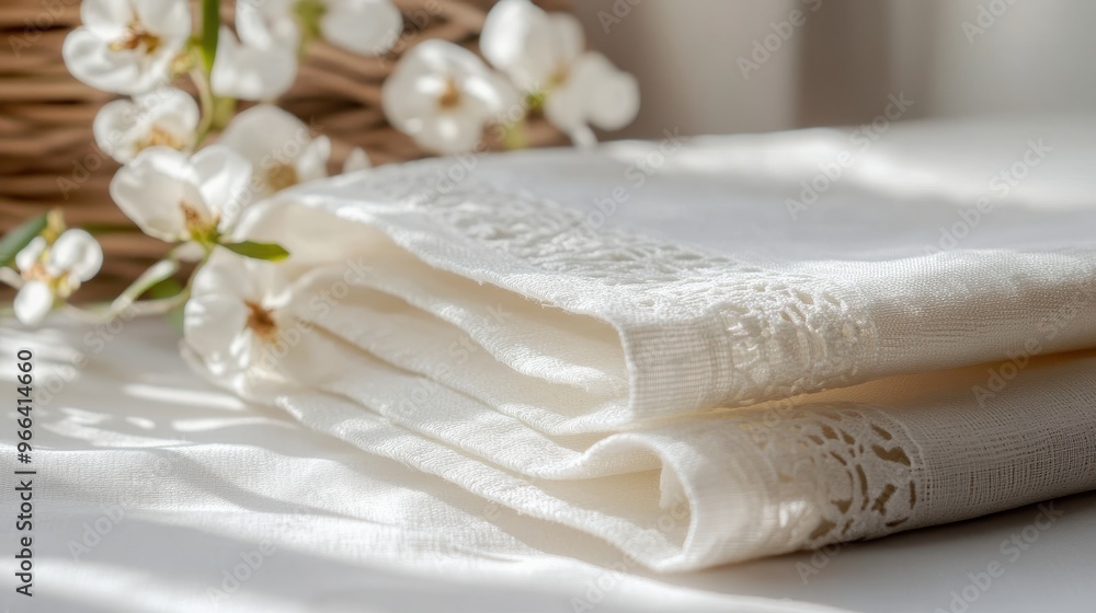 White Fabric Napkins With Lace Detail White Fabric Napkins With Lace Detail