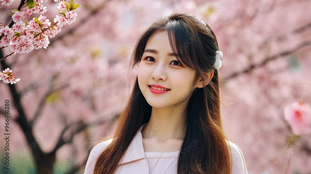 Under a canopy of delicate cherry blossoms, a young woman enjoys a peaceful moment, embraced by the beauty of spring's finest blooms Under a canopy of delicate cherry blossoms, a young woman enjoys a peaceful moment, embraced by the beauty of spring's finest blooms