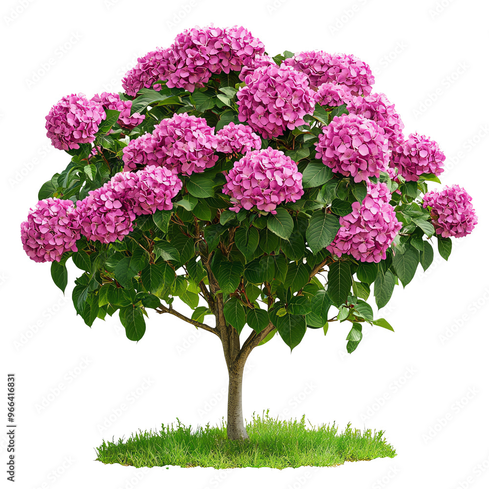 custom made wallpaper toronto digitalA vibrant pink hydrangea tree with lush foliage, set against a Transperant background., showcasing its beautiful blooms.