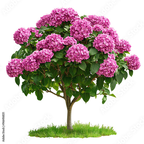 Wallpaper Mural A vibrant pink hydrangea tree with lush foliage, set against a Transperant background., showcasing its beautiful blooms. Torontodigital.ca
