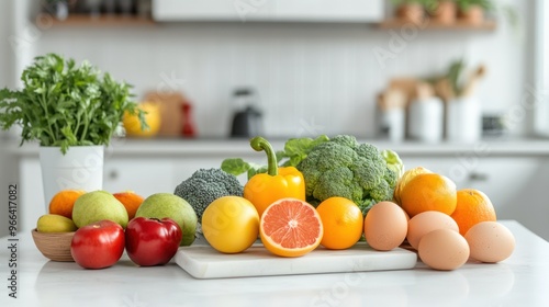 Fototapeta Naklejka Na Ścianę i Meble -  Fresh Produce and Eggs on a Kitchen Counter