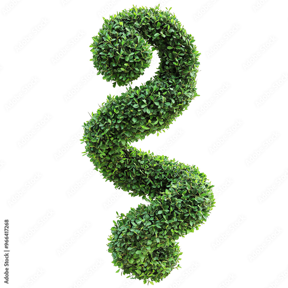 A decorative green topiary shaped like a twist, set against a Transperant background., showcasing intricate foliage designs. A decorative green topiary shaped like a twist, set against a Transperant background., showcasing intricate foliage designs.
