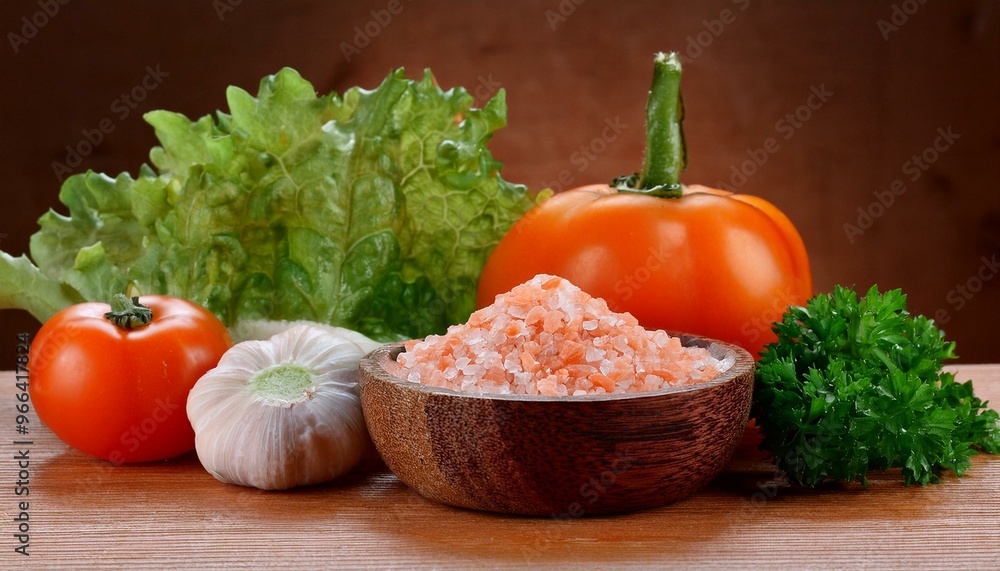 Himalayan pink salt in wooden bowl, Healthy food ingredient. ai generated Himalayan pink salt in wooden bowl, Healthy food ingredient. ai generated