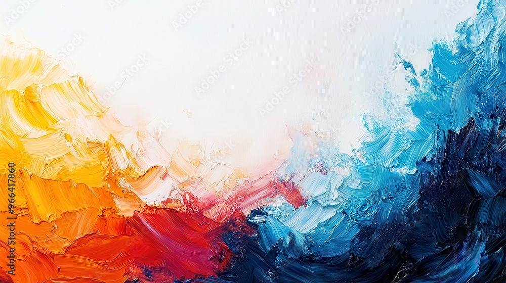 Abstract Oil Painting with Blue, Red, and Yellow Hues Abstract Oil Painting with Blue, Red, and Yellow Hues
