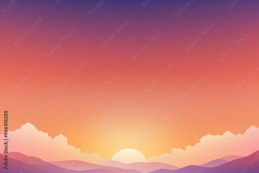 Obraz premium Abstract gradient sunset background with mountains, sun, sky and clouds. For backdrop, serene wallpaper, social media content, advertising, meditation and relaxation-themed projects, digital design