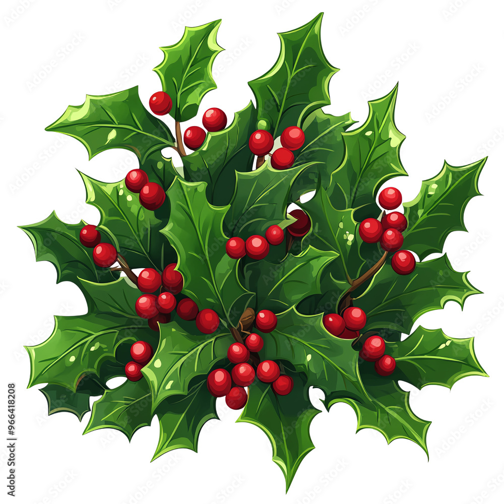 Vivid green holly leaves adorned with bright red berries, perfect for festive decorations and holiday celebrations. Vivid green holly leaves adorned with bright red berries, perfect for festive decorations and holiday celebrations.