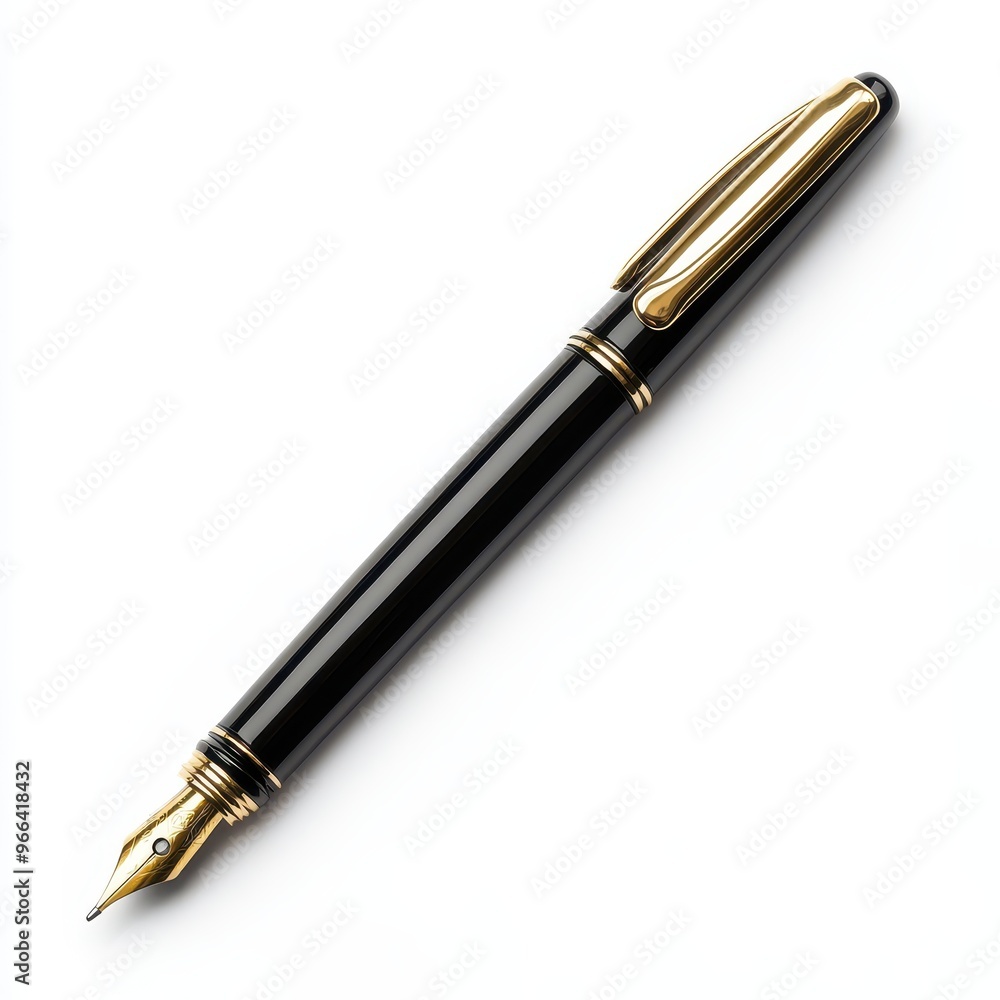Black and Gold Fountain Pen on White Background Black and Gold Fountain Pen on White Background