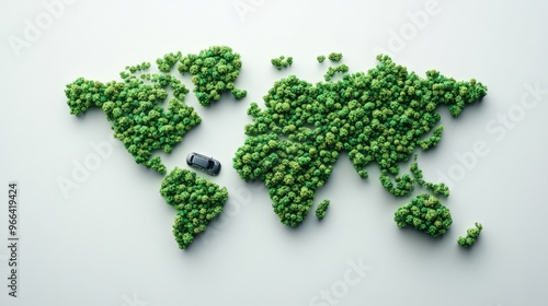 Green World Map- 3D tree or forest shape of world map isolated on white background. World Map Green Planet Earth Day or Environment day Concept.