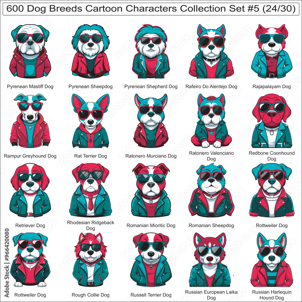 Obraz premium Dog Breeds Cartoon Characters Collection Set of 600 Dog Faces Isolated Part 24