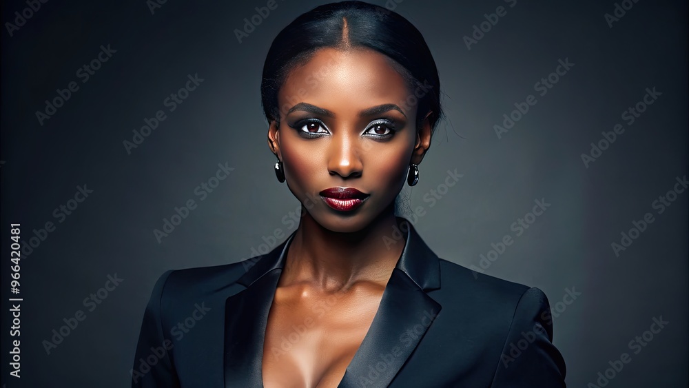 Elegant African American woman with sleek hair and flawless skin, posing confidently in a modern outfit, exuding sophistication and poise in a studio setting. Elegant African American woman with sleek hair and flawless skin, posing confidently in a modern outfit, exuding sophistication and poise in a studio setting.