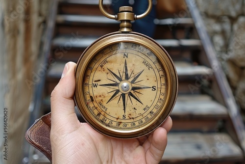 A Hand Holding an Antique Compass photo