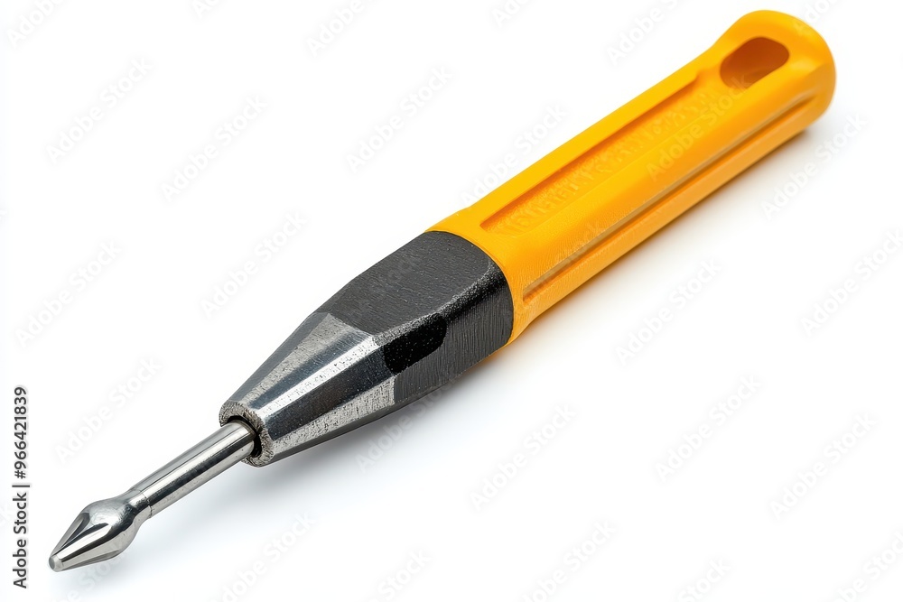 Yellow-Handled Punch Tool Isolated on White Yellow-Handled Punch Tool Isolated on White