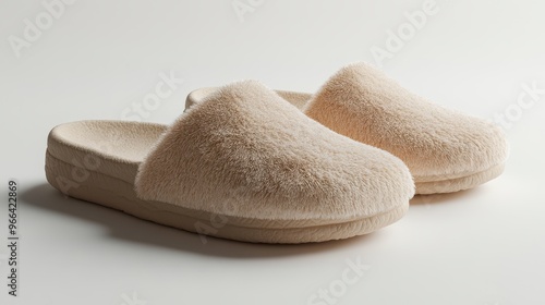 Beige Furry Slippers on a White Background