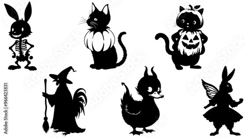 Stylish silhouette set of Halloween animals