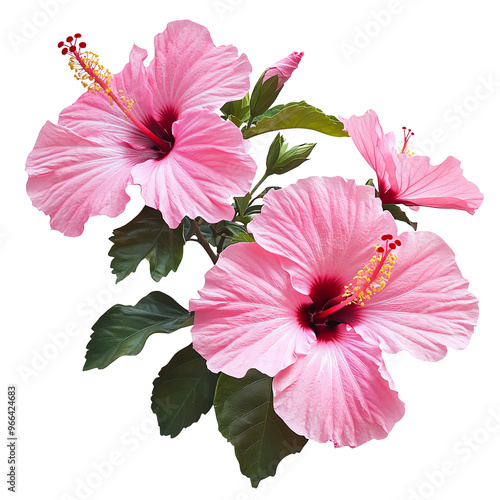 Wallpaper Mural A vibrant cluster of pink hibiscus flowers with dark centers against a Transperant background., showcasing their lush petals and green leaves. Torontodigital.ca