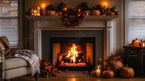 Autumn cozy fireplace