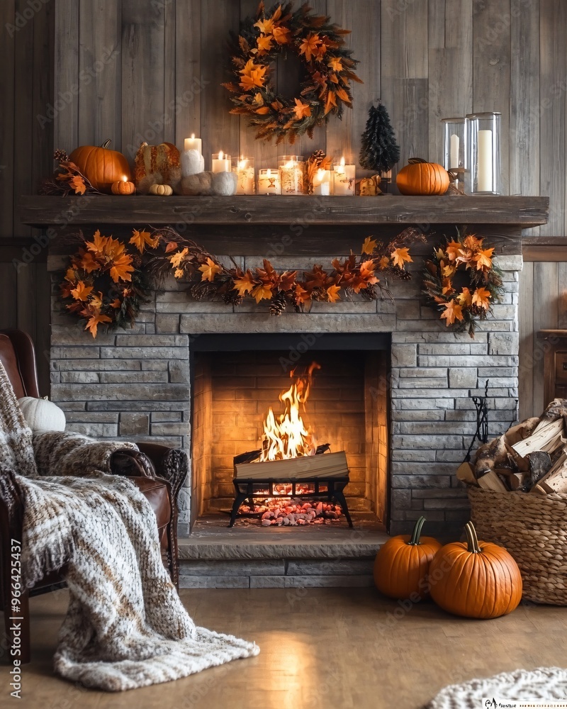 Obraz premium Cozy Thanksgiving Fireplace 