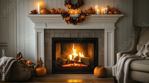 Autumn cozy fireplace