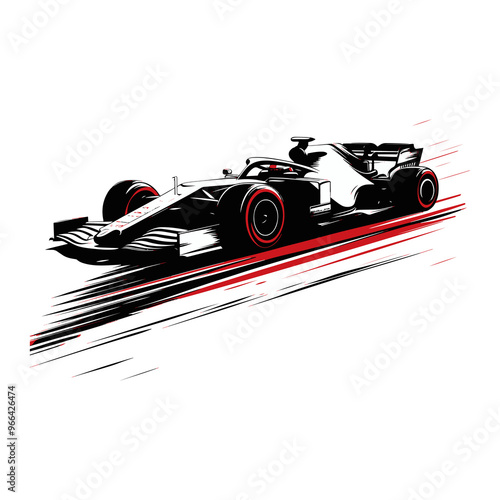 Vector illustration of a sleek Formula 1 race car with a transparent background.