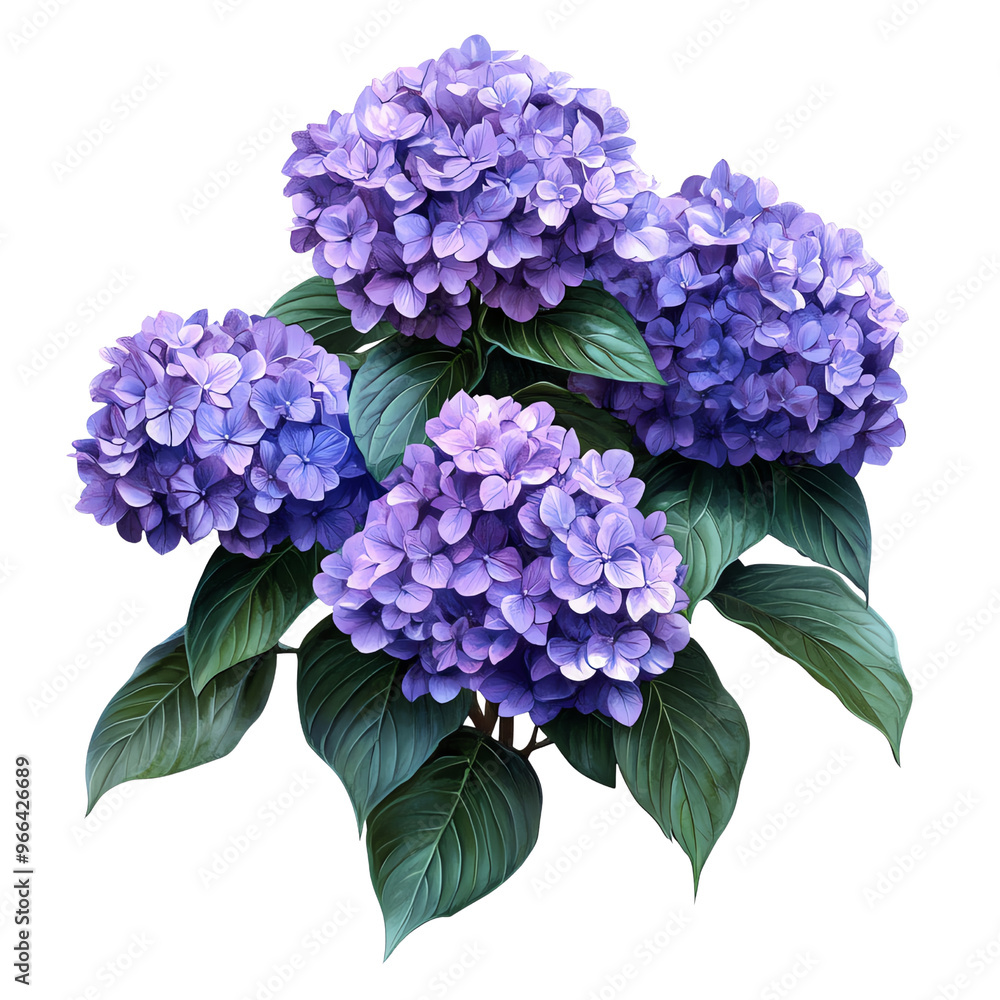 custom made wallpaper toronto digitalA vibrant cluster of purple hydrangea flowers with lush green leaves, set against a Transperant background..