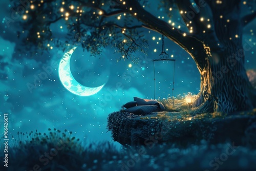 Dark night filled with stars, peaceful dreams disrupted by nightmares.