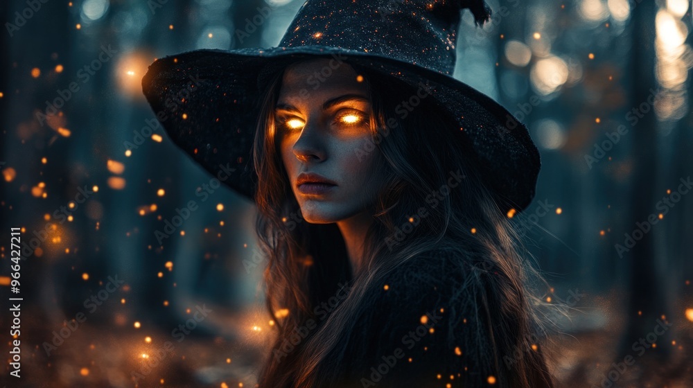 A mystical figure with glowing eyes in a dark forest, embodying enchantment and magic. A mystical figure with glowing eyes in a dark forest, embodying enchantment and magic.