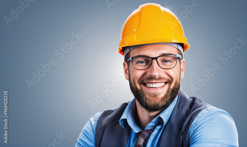 A man wearing a yellow hard hat smiles at the camera