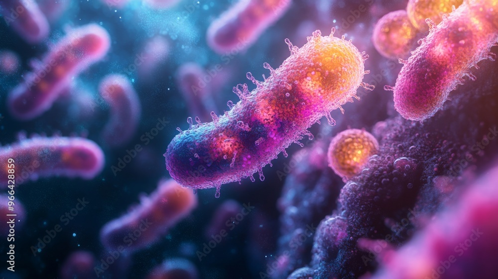 Microscopic view of diverse microorganisms in the human skin microbiome Microscopic view of diverse microorganisms in the human skin microbiome