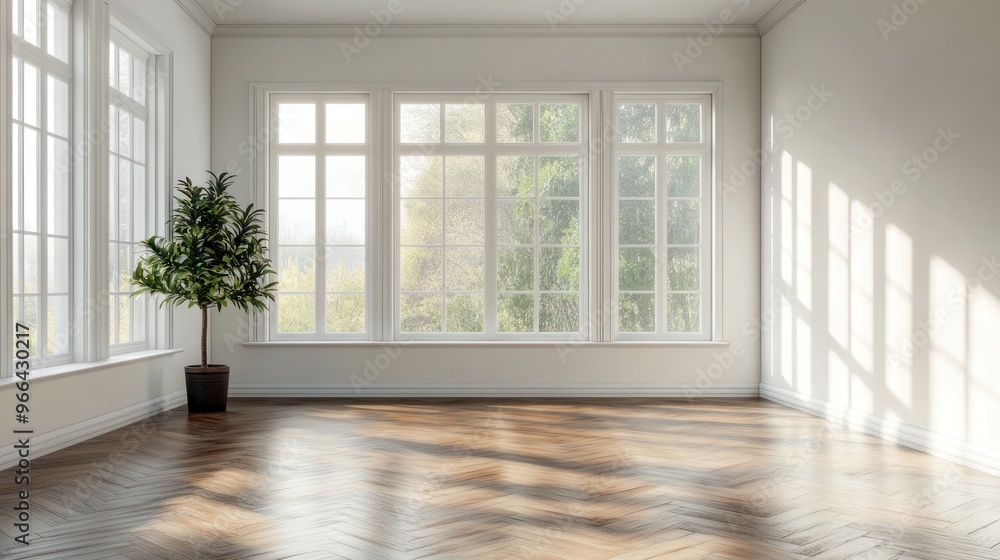 Spacious Room with Sunlight Streaming Through Windows Spacious Room with Sunlight Streaming Through Windows