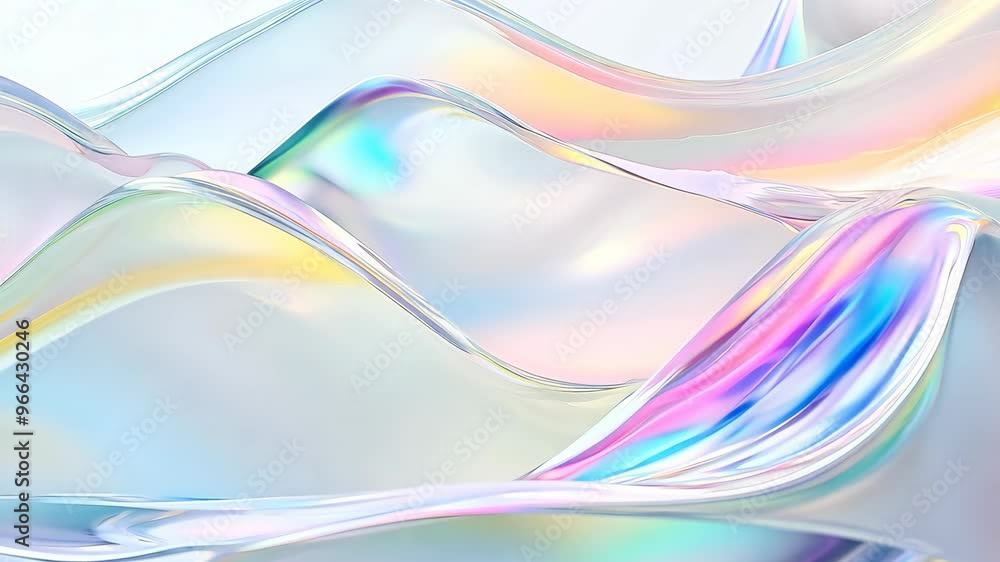 Close-up of white curved glass with holographic rainbow lines on a light background. Close-up of white curved glass with holographic rainbow lines on a light background.