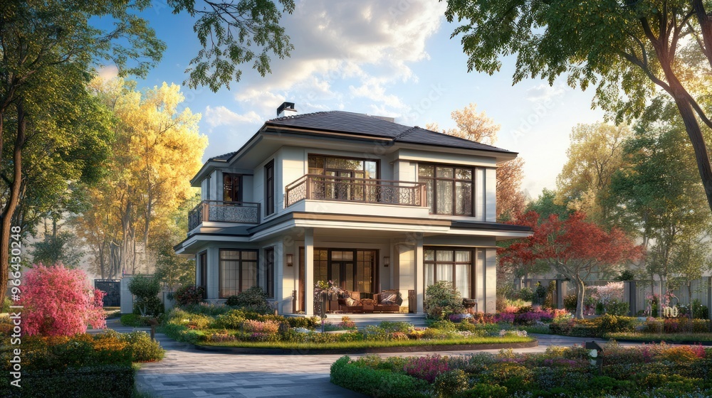 Luxurious Two-Story House with Lush Landscaping Luxurious Two-Story House with Lush Landscaping