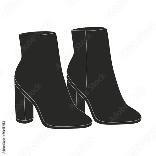 Fashion women's cone-heeled suede boots with elastic fabric tab. Modern trendy footwear.