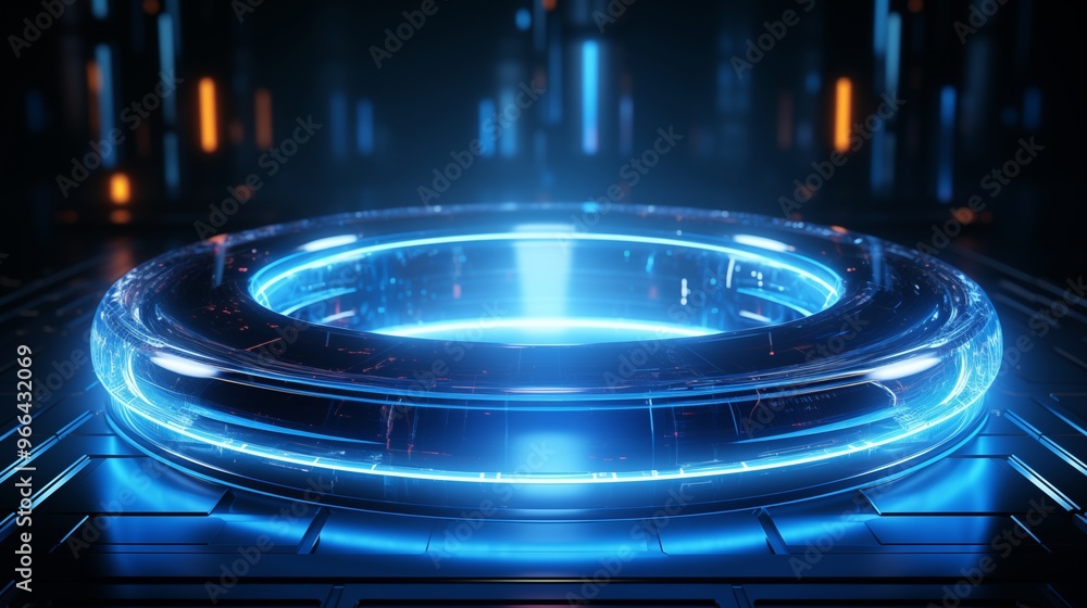 custom made wallpaper toronto digitalNeon blue color geometric circle on dark background.