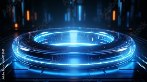 Wallpaper Mural Neon blue color geometric circle on dark background. Torontodigital.ca