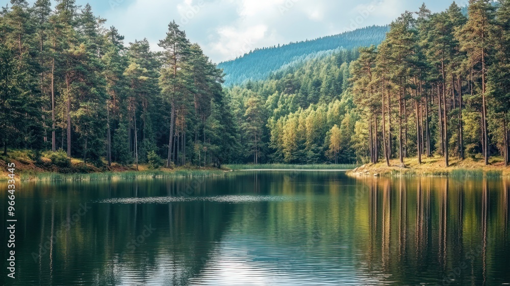 Fototapeta premium Tranquil Lake Surrounded by Forest