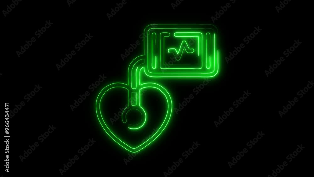 Glowing neon line Heartbeat Sensor icon isolated on black background. HD Video motion graphic animation Glowing neon line Heartbeat Sensor icon isolated on black background. HD Video motion graphic animation