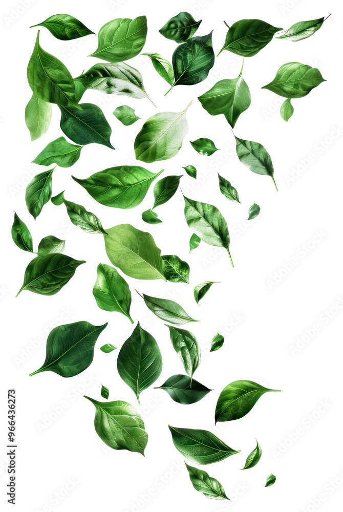PNG Vibrant green leaves floating gracefully PNG Vibrant green leaves floating gracefully
