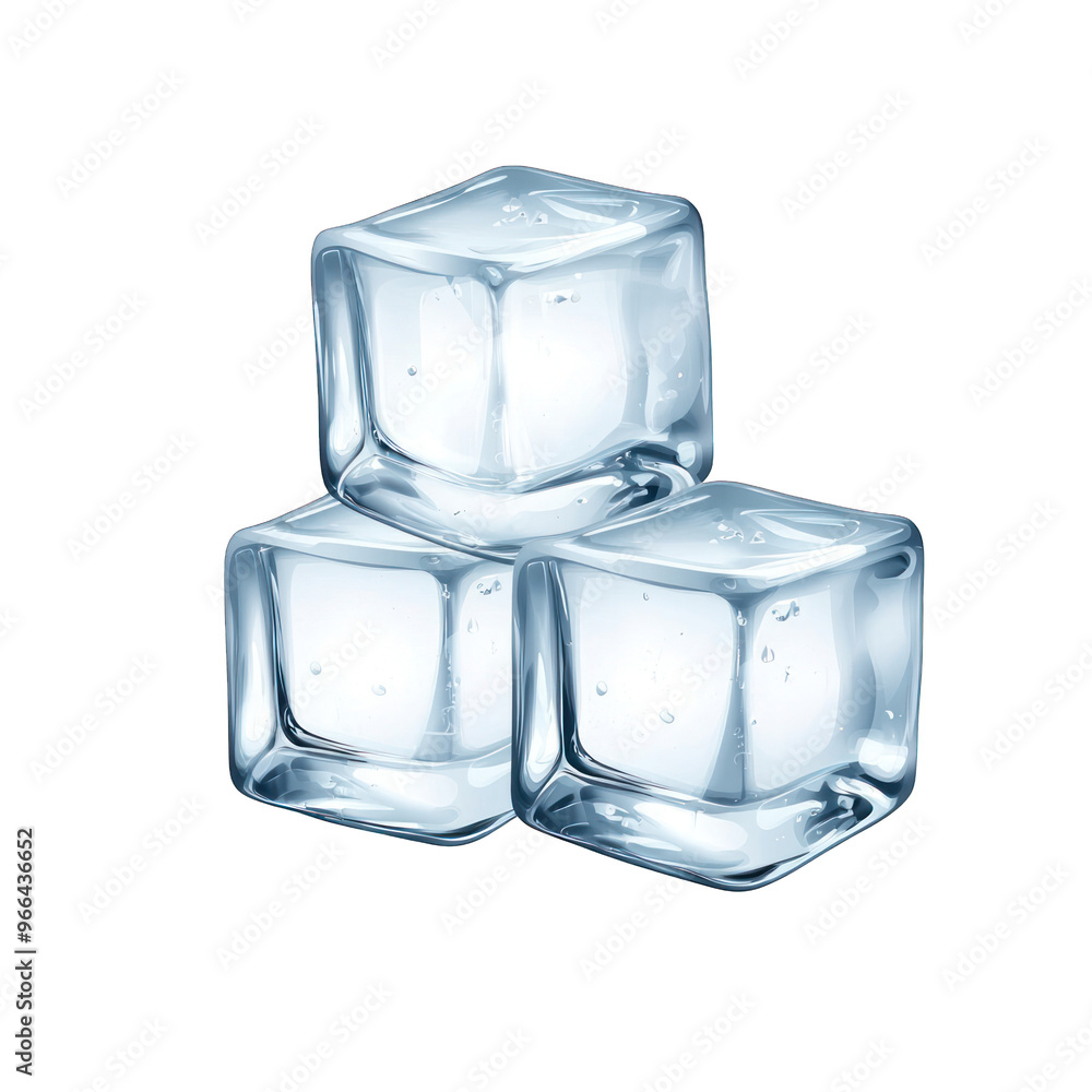 Three transparent ice cubes stacked together, ideal for refreshing beverages or showcasing cool elements in a creative design. transparent background Three transparent ice cubes stacked together, ideal for refreshing beverages or showcasing cool elements in a creative design. transparent background