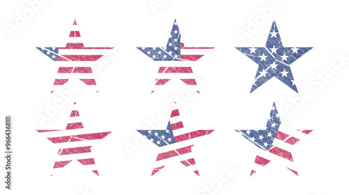 Vintage style star shape abstract american flag set vector graphic design. Usa freedom flag to use for 4th july independence day, memorial day projects. 