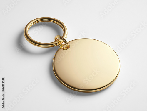 A golden, circular-shaped keychain mockup background