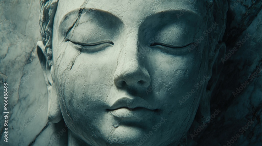 Marble statue of Buddha with serene expression and intricate details Marble statue of Buddha with serene expression and intricate details