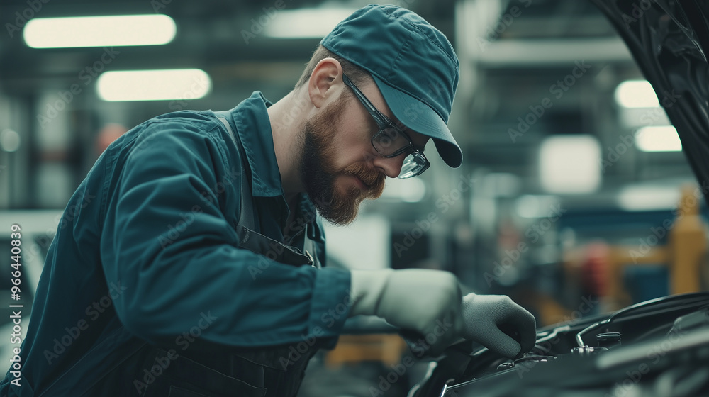 Mechanic at Work: Mid Adult Truck Technician Performing Repairs in a Garage, Highlighting Skilled Labor and Vehicle Maintenance. photo Mechanic at Work: Mid Adult Truck Technician Performing Repairs in a Garage, Highlighting Skilled Labor and Vehicle Maintenance. photo