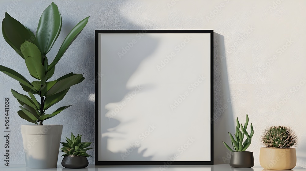 Black Square Frame Mockup with Home Decor Featuring Succulents and Copy Space Black Square Frame Mockup with Home Decor Featuring Succulents and Copy Space