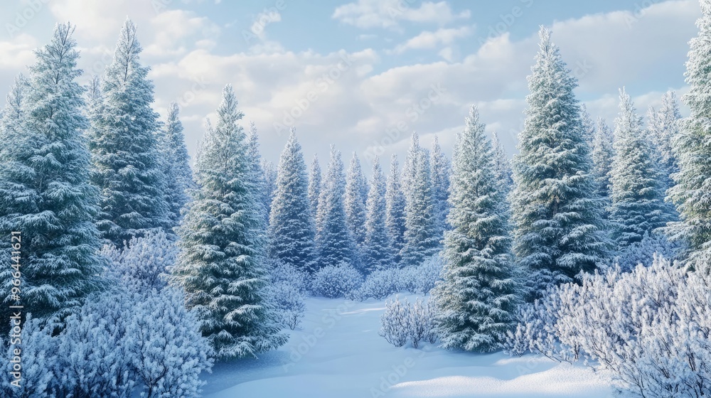 A panoramic view of a winter forest, a tapestry of snow-covered trees interrupted by vibrant patches of evergreen foliage. A panoramic view of a winter forest, a tapestry of snow-covered trees interrupted by vibrant patches of evergreen foliage.
