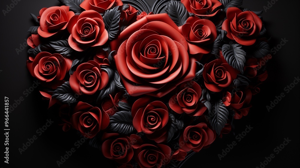 Red rose heart shaped on black background. Red rose heart shaped on black background.