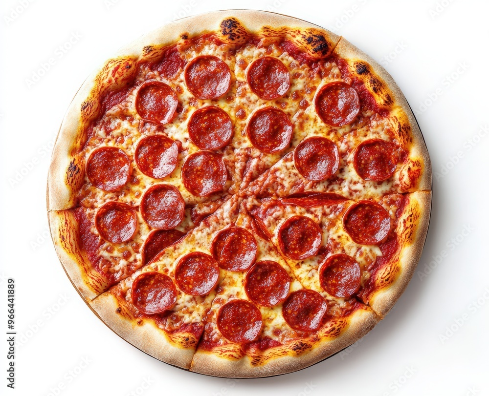 a pepperoni pizza on a white background. Close-up top view of a pizza and mozzarella cheese for a fast food menu or advertising design a pepperoni pizza on a white background. Close-up top view of a pizza and mozzarella cheese for a fast food menu or advertising design