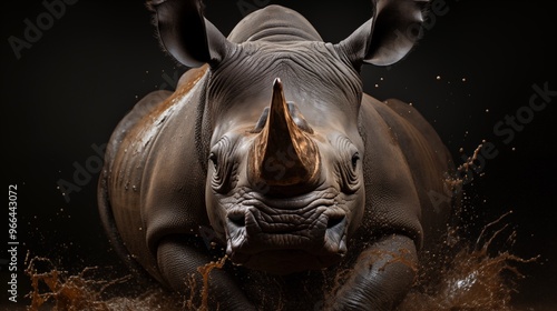 rhino running on black background.