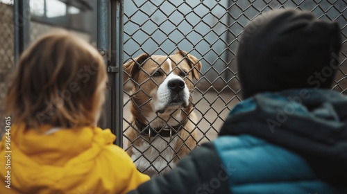 Heartwarming moment as a little girl and her father visit a dog shelter, hoping to adopt a furry friend for their family. photo