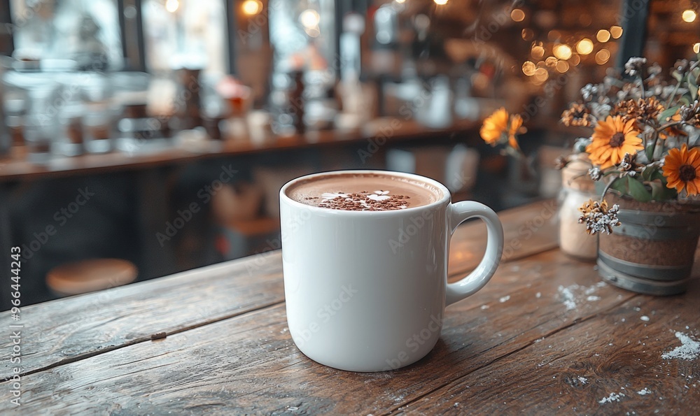 Winter hot cappuccino coffee drink, winter background, Christmas drink Winter hot cappuccino coffee drink, winter background, Christmas drink